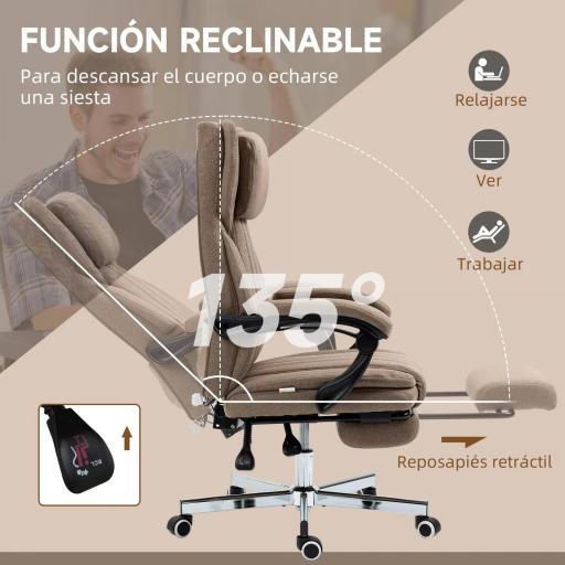 Silla de Oficina Reclinable y Giratoria con 6 Puntos de Masaje Vibratorio con Mando de Control 65x61x108-118 cm Marrón [3]