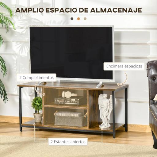 Mueble de TV para Televisores hasta 55 Pulgadas con 4 Compartimentos Estante Ajustable 110x40x50 cm Marrón Rústico [5]