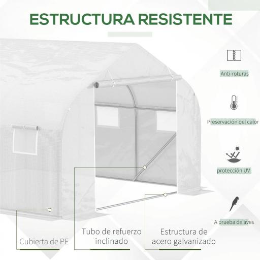 Invernadero de Túnel 3,5x3x2 m Invernadero de Jardín con 6 Ventanas y Cubierta de Polietileno PE 140 g/m² Blanco [5]