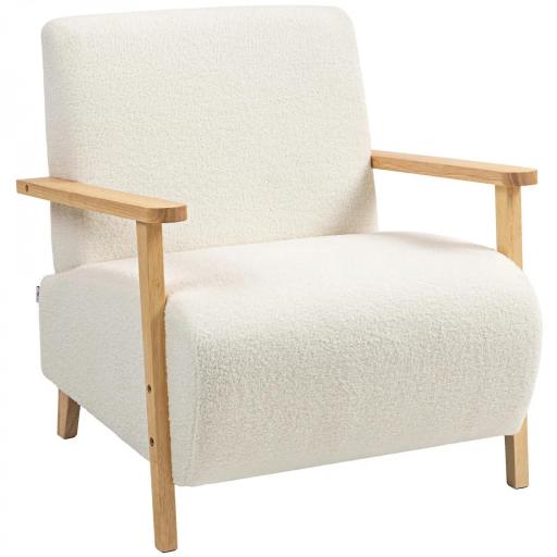 Sillón Nórdico de Borreguito Acolchado Grueso y Patas de Madera Asiento Amplio para Salón Dormitorio 74,5x76x78 cm Crema [9]