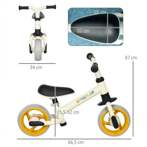 Bicicleta de Equilibrio Infantil +18 Meses con Asiento Ajustable en Altura Carga 25 kg 66,5x34x47 cm Blanco y Naranja [5]