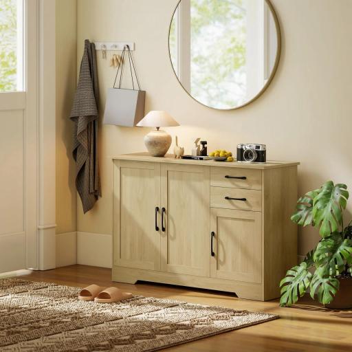 Aparador para Salón Moderno con 3 Puertas 2 Cajones Estante Ajustable para Comedor Entrada 120x38x79 cm Natural [3]