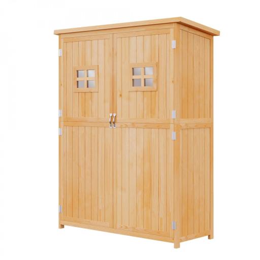 Armario de Madera para Exterior para Herramientas de Jardinería con Doble Puerta y Estantes 127,5x50x164 cm Natural [8]