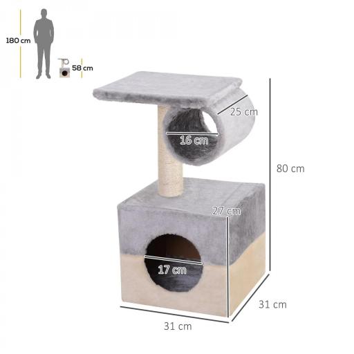Rascador Árbol para Gatos 31x31x58 cm con Poste Central Casa Cama de Felpa Suave para Arañar Dormir y Jugar Gris y Beige [1]