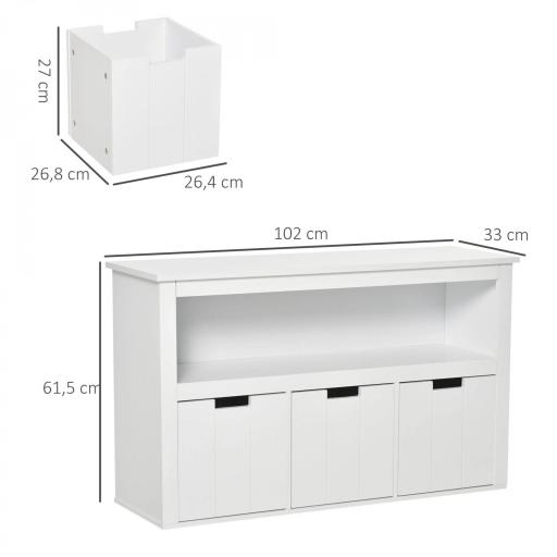 Aparador de Salón con 3 Cajones Extraíbles y Estantes Abiertos para Libros Juguetes Armario Auxiliar de Almacenamiento para Dormitorio Cocina 102x33x61,5 cm Blanco [5]