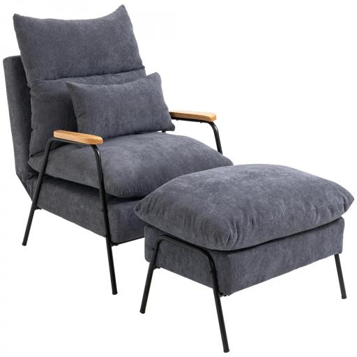 Sillón de Relax con Reposapiés Sillón Reclinable con Respaldo Ajustable Tapizado en Pana 68x91,5x88 cm Gris [8]