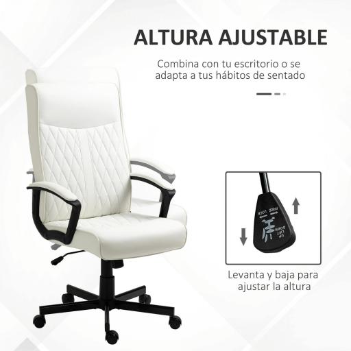 Silla de Oficina con Respaldo Alto Altura Ajustable y Función de Inclinación 65x65x102-112,5 cm Blanco Roto [4]