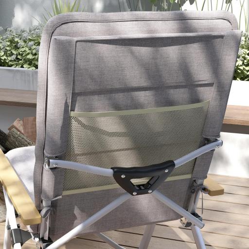 Sillas de Camping Plegables de Aluminio con Respaldo Alto Ajustable Reposabrazos de Madera 59x67x96 cm Gris Claro [7]