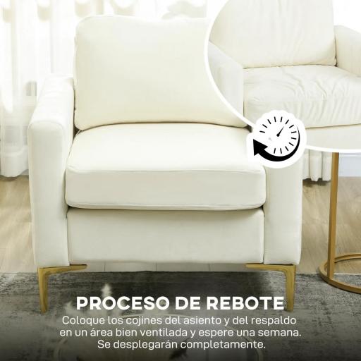 Butaca de Salón Tapizada en Terciopelo Acolchado Grueso Asiento Ancho Reposabrazos Almohadilla 81x77x81 cm Crema [3]