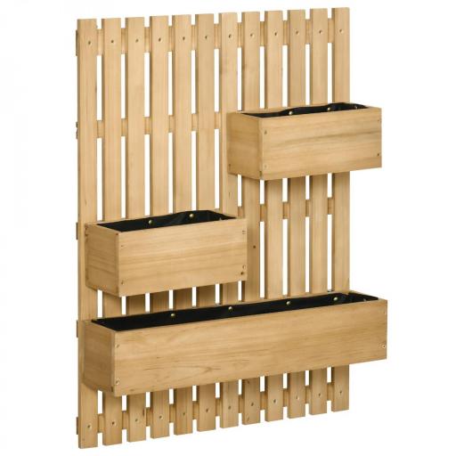 Jardinera de Pared de Madera con Enrejado y 3 Macetas Móviles para Jardín Terraza Patio 60x16x80 cm Natural [9]