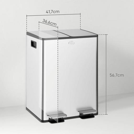 Papelera de Cocina de Acero Inoxidable con 2 Compartimentos 2x20L Pedal Tapas de Cierre Suave y Cubo Extraíble Plata [1]