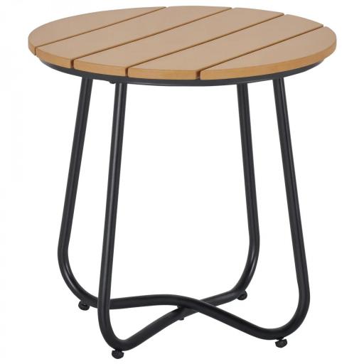 Mesa Redonda de Jardín con Diseño de Listones y Patas Ajustables para Terraza Balcón y Jardín Ø49x48 cm Madera y Negro [3]