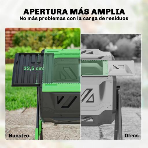 Compostador Giratorio 200L con Sistema de Ventilación y Base de Metal para Compostaje de Residuos Orgánicos Verde [4]