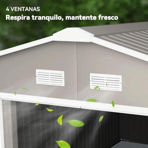 Cobertizo de Jardín 12,4 m² 340x386x200 cm con 2 Puertas Corredizas Base Refuerzo (Suelo NO Incluido) Gris Claro [3]