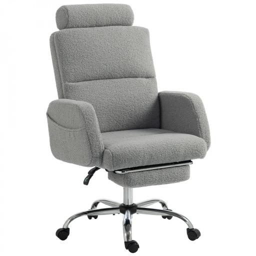 Silla de Escritorio con Reposapiés Tapizada en Borreguito con Respaldo Reclinable Reposacabezas Ajustable Gris Claro [9]