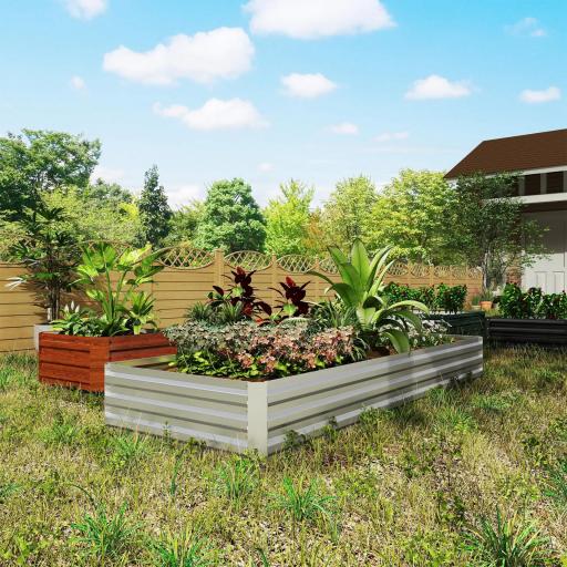 Jardinera Exterior Grande Rectangular de Acero Galvanizado para Terraza con Base Abierta 241x90,5x30 cm Plateado [3]