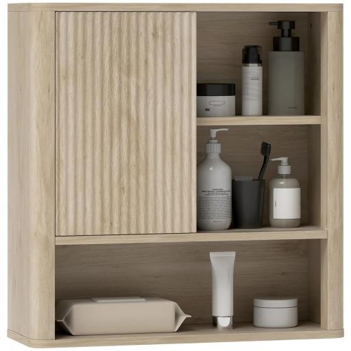 Armario de Baño de Pared con Puerta Corredera 5 Compartimentos y Estantes Ajustables 60x20x62 cm Blanco [9]