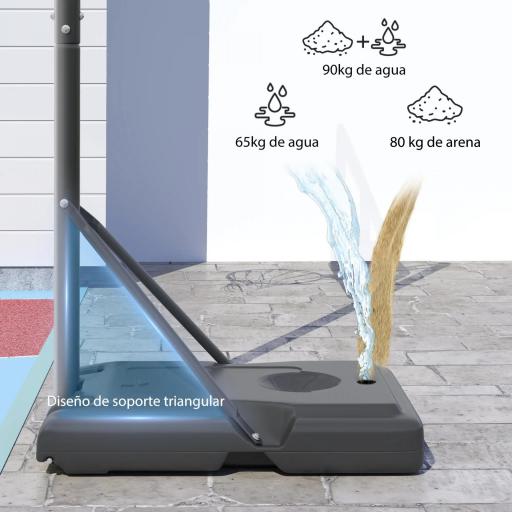 Canasta de Baloncesto con Altura Ajustable 220-365 cm Aro de Baloncesto con Soporte Ruedas Base Rellenable Negro [3]