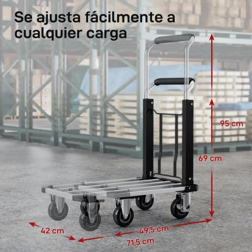 Carretilla de Mano Plegable de Aluminio Carga 150 kg con Ruedas Mango Ajustable y Plataforma Extensible Plata y Negro [7]