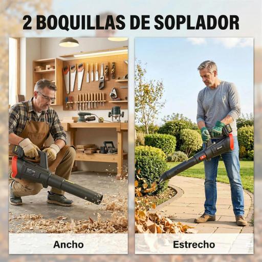 Soplador de Hojas Sin Cable 18V con 2 Baterías de 4.0Ah y Cargador Motor sin Escobillas 600W 3 Velocidades Negro [5]
