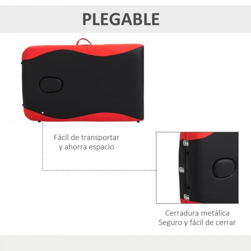 Camilla Masaje Plegable, Camilla Estética Profesional de Aluminio con Altura Ajustable, 3 Zonas, Reposacabezas, Reposabrazos, para Tatuaje, Fisioterapia, Negro y Rojo [5]