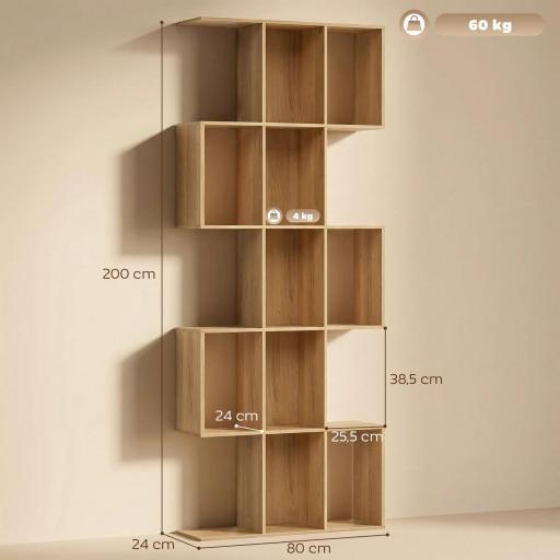 Librería en Forma de S de 5 Niveles para Salón Dormitorio Estudio Oficina 80x24x200 cm Roble [1]