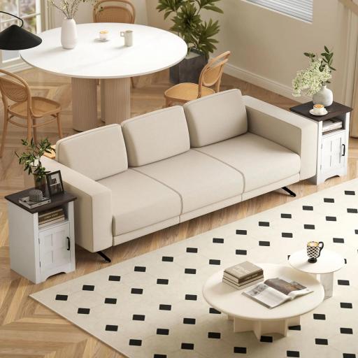 Mesitas de Noche Rústicas Mesas Auxiliares con Puerta Estilo Granero y Estante 40x35x60 cm Blanco y Marrón