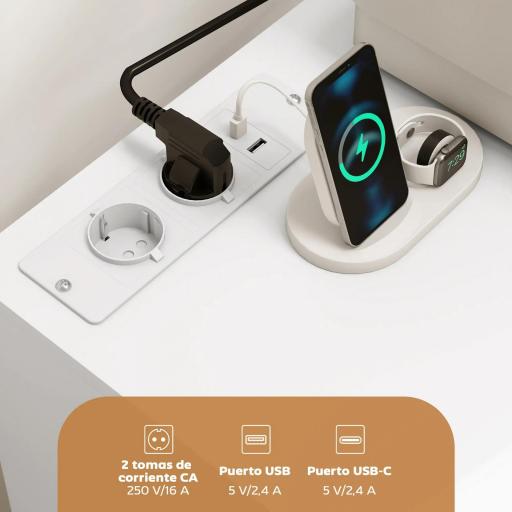 Mueble para Impresora con Estación de Carga y Ruedas 5 Cajones Puertos USB Estante Ajustable Blanco [2]