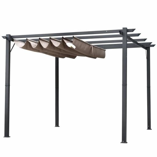 Pérgola de Aluminio 3x3m para Jardín Patio o Terraza con Techo Retráctil Tela Poliéster Resistente a Agua Marrón y Gris [8]