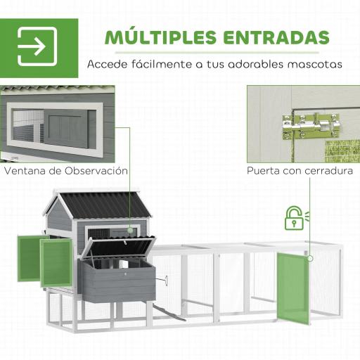 Gallinero de Madera con Perchas Columpio Nidos y Bandeja Extraíble 315,5x150,5x140,5 cm Gris [2]