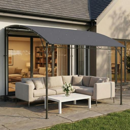 Pérgola de Pared 2,8x3,8 m con Techo Inclinado Orificios de Drenaje y Estructura Metálica Gris [3]