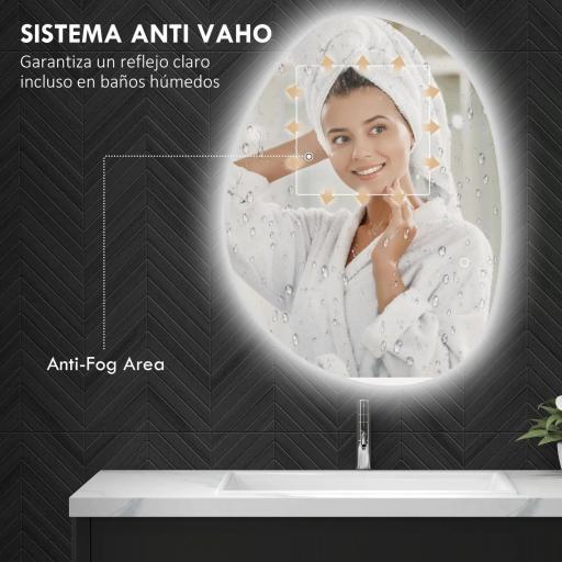 Espejo de Baño con Luz LED 80x60 cm 3 Colores de Luz Brillo Regulable Función Antivaho Función de Memoria IP44 [7]