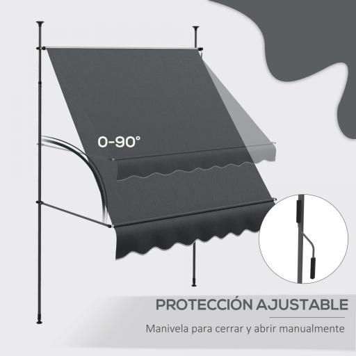 Toldo Manual Retráctil con Manivela 200x120x210-300 cm con Altura Ajustable Impermeable y Anti-UV Gris Oscuro [6]