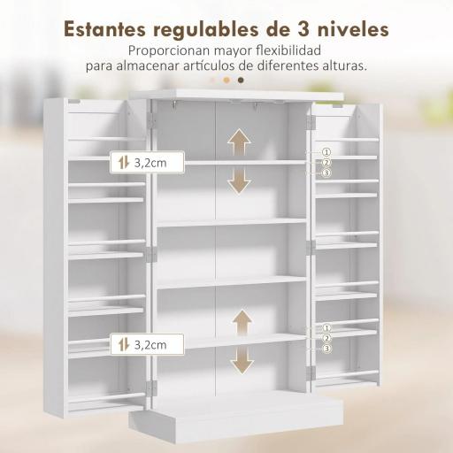Armario Despensa Cocina con 2 Puertas 16 Estantes Alacena Moderna con Estantes Ajustables 60x30x104 cm Blanco [4]