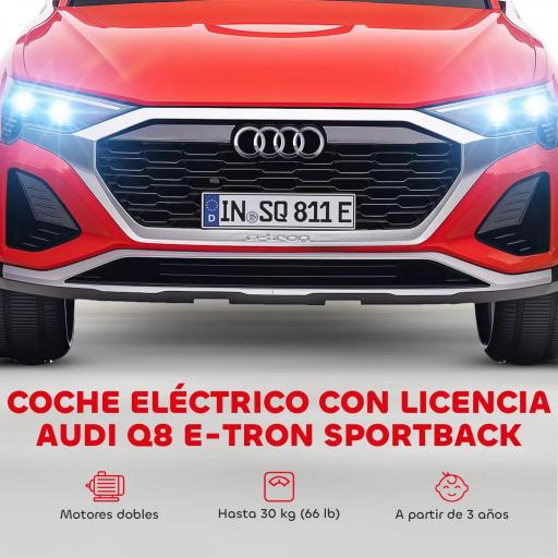 Coche Eléctrico para Niños Audi Q8 etron sportback con Batería 12V Mando a Distancia Faros Bocina y Música Rojo [6]