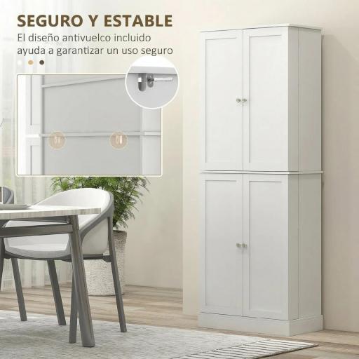 Armario Despensa de Cocina con 4 Puertas con Estantes Estantes Ajustables para Sala de Estar Comedor Blanco [4]