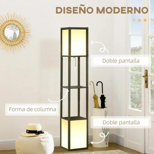 Lámpara de Pie de Madera con Estante para Bombilla E27 Potencia Máx. 40W Lámpara Moderna 26x26x156 cm Negro y Blanco [2]