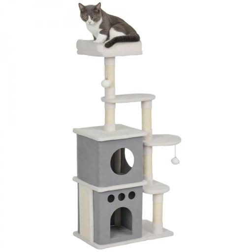 Rascador para Gatos 126 cm Torre para Gatos con Nidos Plataformas Bolas Colgantes y Postes de Sisal Crema [7]