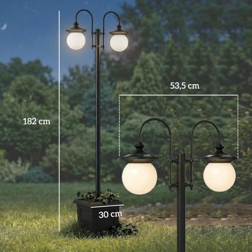 Farola Solar Exterior de Jardín con Macetero 2 Cabezales Impermeable IP44 Encendido/Apagado Automático Altura Ajustable [1]