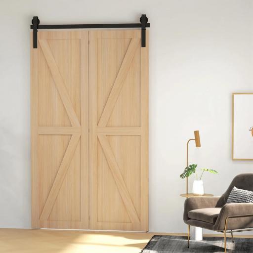4FT/122CM Herrajes para Puerta Corredera Plegable para 2 Puertas con Riel para Granero Negro [3]