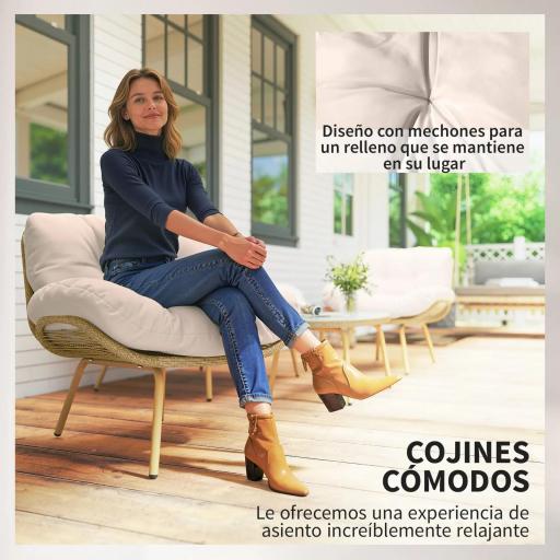 Conjunto de Muebles de Jardín de Rattán de 4 Piezas con Cojines Sofá 2 Sillones y Mesa de Centro Beige [7]