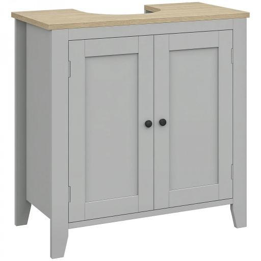Mueble para Debajo del Lavabo Armario Bajo con 2 Puertas y Estante Ajustable Estilo Moderno 60x30x60 cm Gris [8]