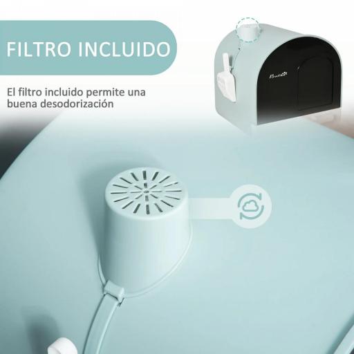 Arenero para Gatos Caja de Arena Cerrada para Gatos con Bandeja Extraíble Pala y Filtro 43x44x47 cm Verde [5]