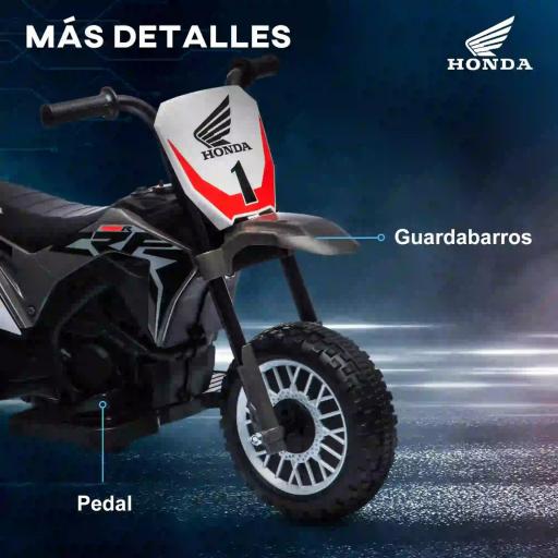 Moto Eléctrica Infantil con Licencia Honda CRF450RL con Velocidad 3 km/h Bocina Sonido de Arranque 71x40,5x43,5 cm Gris [3]