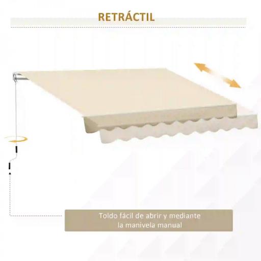Toldo de Pared con Brazo Articulado y Manivela Marco Resistente de Aluminio y Cubierta de Poliéster 295x245 cm Beige [7]