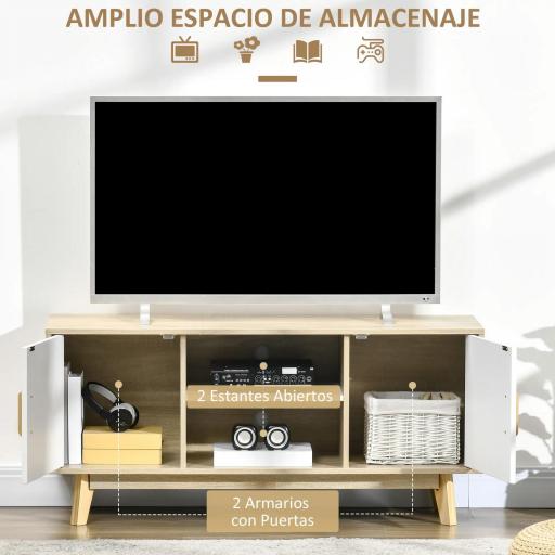 Mueble de TV para Televisores de hasta 55" Mueble con 2 Armarios y 2 Estantes 120x40x55 cm Natural y Blanco [5]