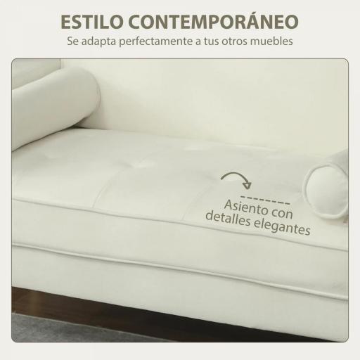 Sofá de 2 Plazas Tapizado en Terciopelo 130 cm con Asiento Capitoné y Patas de Madera para Espacios Pequeños Crema [7]