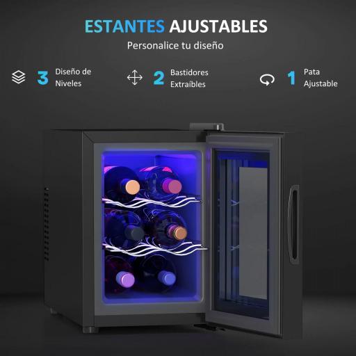 Nevera Vinos 6 Botellas 17L con Luz LED Interior Pantalla Táctil y Temperatura Regulable Negro [3]