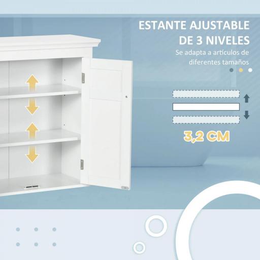 Mueble de Baño Colgar con Estantes Ajustables y Puertas con Cierre Magnético Armario de Pared 58x24x60 cm Blanco [4]