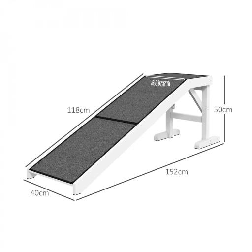 Rampa para Mascotas de Madera con Alfombra Antideslizante para Perros Pequeños o Mayores 152x40x50 cm Blanco y Gris [1]